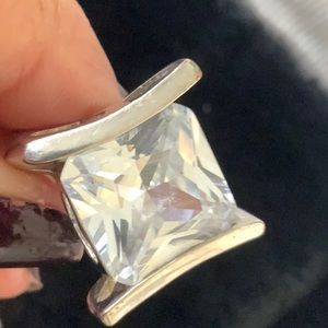 Sterling silver ring with large clear stone
